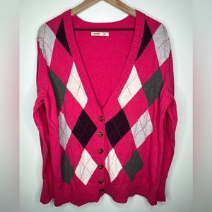 Old Navy pink/purple/gray button up argyle sweater